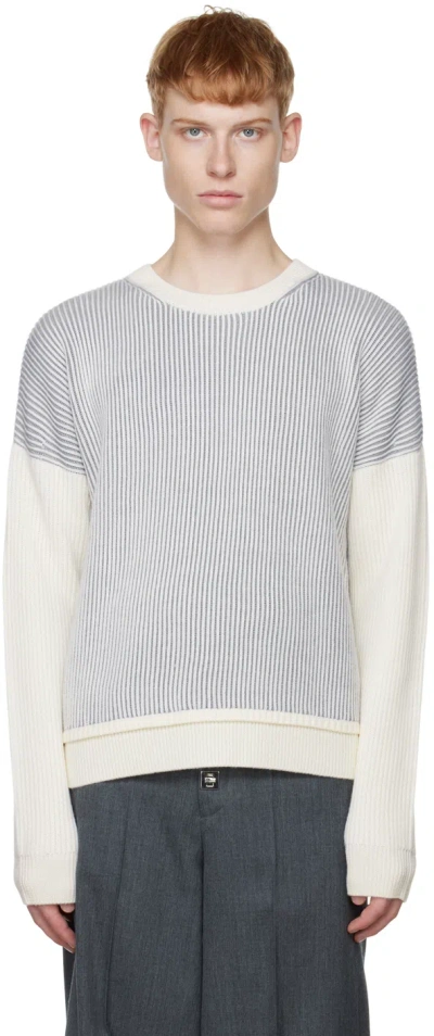 Calvin Luo White & Gray Stripe Sweater In White；grey
