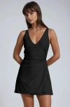 Calypsa Alana Wrap-style Swim Dress With Hidden Bottoms And Adjustable Straps In Black