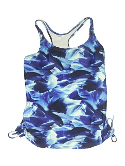Pre-owned Calypsa By Modli Swimsuit Top Blue Camo Pattern Swimwear
