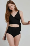 Calypsa Emery 2-piece Wrap Style Swim Set With Reversible Top And High-waisted Bottom In Black