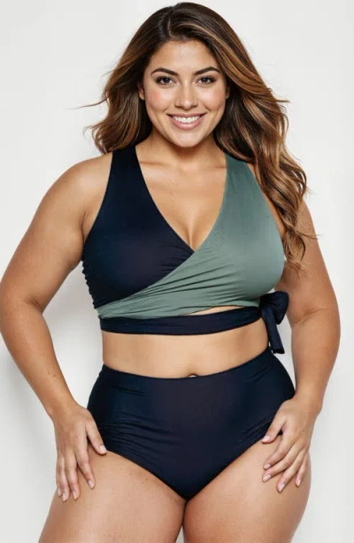 CALYPSA CALYPSA EMERY 2-PIECE WRAP STYLE SWIM SET WITH REVERSIBLE TOP AND HIGH-WAISTED BOTTOM