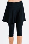 Calypsa Flared Swim Skort With Capri Leggings In Black