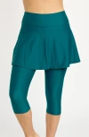 Calypsa Flared Swim Skort With Capri Leggings In Green