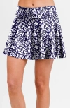 Calypsa Plus Size Flowy Swim Skirt With Shorts In Blue