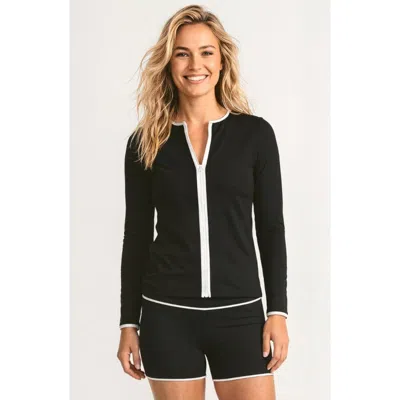 Calypsa Full Zip Peyton Swim Top Two-toned Collection In Black & White