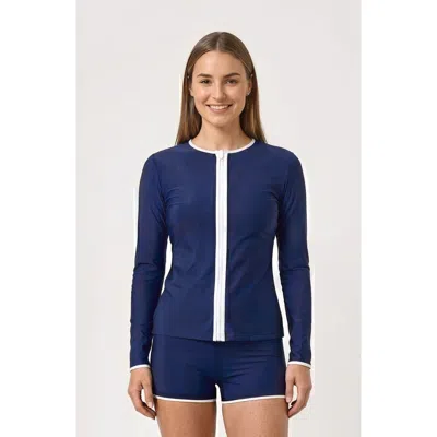 Calypsa Full Zip Peyton Swim Top Two-toned Collection In Navy & White