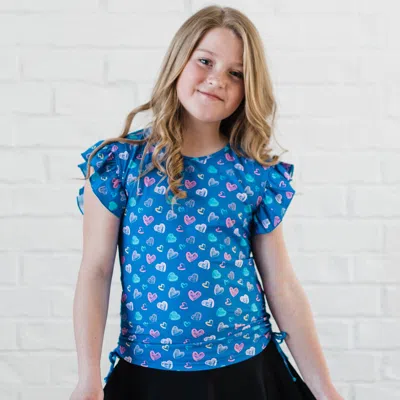 Calypsa Kids' Girl's Flutter Sleeve Chloe Swim Top In Blue