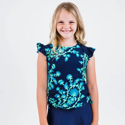 Calypsa Kids' Girl's Flutter Sleeve Chloe Swim Top In Blue