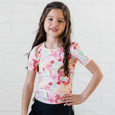 Calypsa Kids' Girl's Short Sleeve Lily Swim Top In Multi