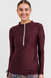 Calypsa Half-zip Nora Swim Top In Brown