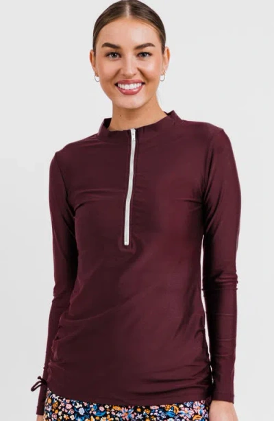 Calypsa Half-zip Nora Swim Top In Brown