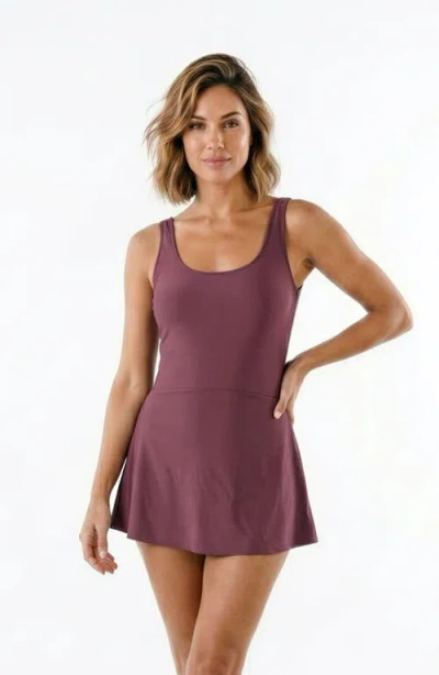 Calypsa Hayley Tankini-style Swim Dress With Adjustable Straps And Hidden Bikini Bottoms In Purple