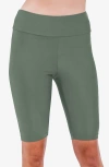 Calypsa Women's High Waisted Long Bike Swim Shorts In Green