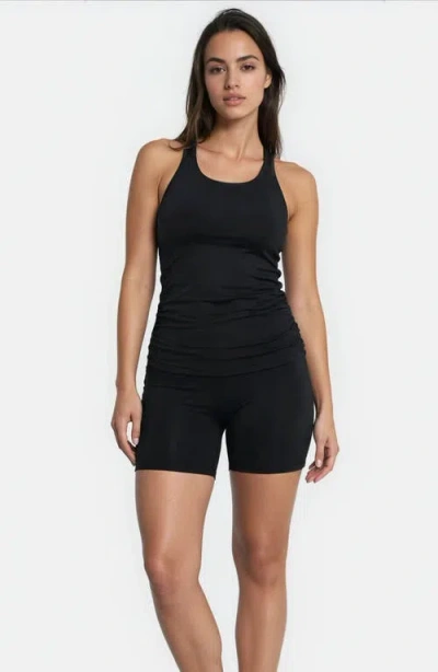 Calypsa Maya Tankini Swim Top With Built-in Bra And Black Mid-thigh Swim Shorts