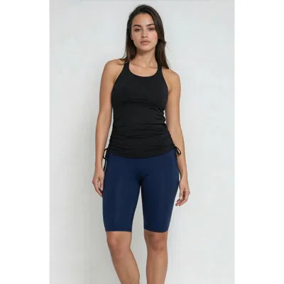 Calypsa Maya Tankini Swim Top With Built-in Bra And Navy Long Bike Swim Shorts In Black