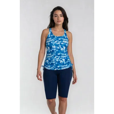 Calypsa Maya Tankini Swim Top With Built-in Bra And Navy Long Bike Swim Shorts In Blue