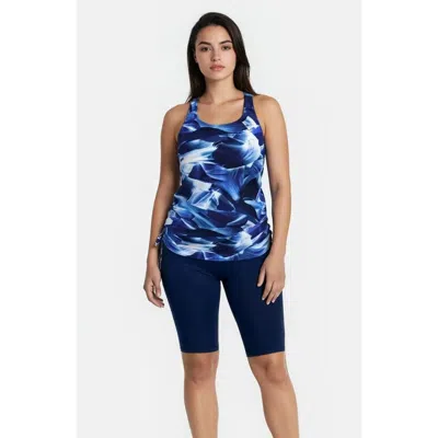 Calypsa Maya Tankini Swim Top With Built-in Bra And Navy Long Bike Swim Shorts In Blue