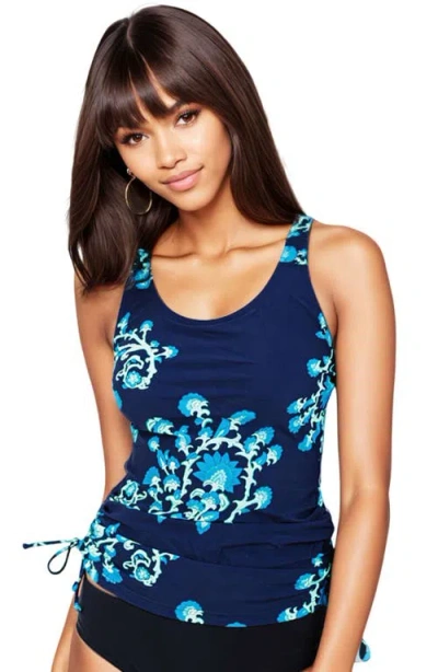 Calypsa Maya Tankini Swim Top With Built-in Bra And Navy Swim Shorts Set In Blue