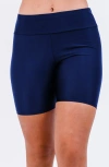 Calypsa Mid-thigh Swim Shorts In Blue