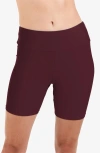 Calypsa Mid-thigh Swim Shorts In Burgundy