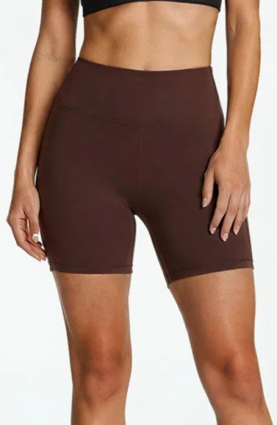 Calypsa Plus Size Mid-thigh Swim Shorts In Brown