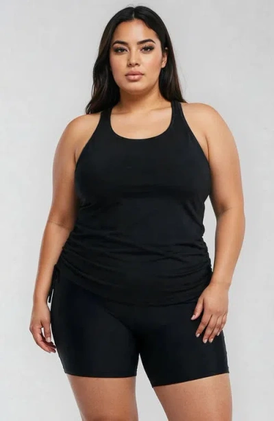 Calypsa Plus Maya Tankini Swim Top With Built-in Bra And Black Mid-thigh Swim Shorts