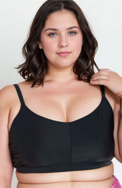 Calypsa Plus Size Adjustable Strap Clasp Swim Bra In Black
