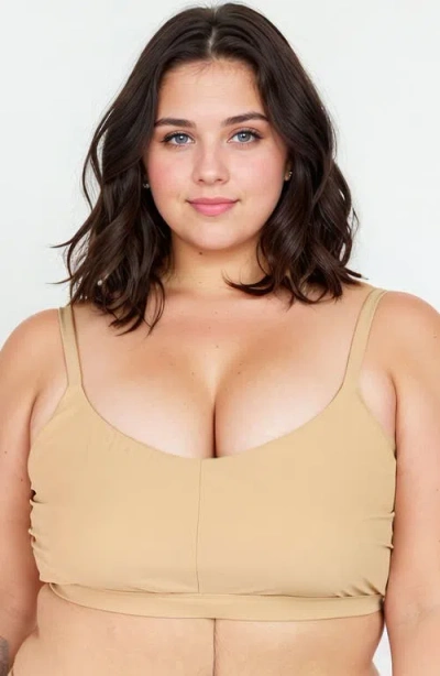 Calypsa Plus Size Adjustable Strap Clasp Swim Bra In Brown