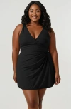 Calypsa Plus Size Alana Wrap-style Swim Dress With Hidden Bottoms And Adjustable Straps In Black