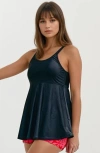 Calypsa Plus Size Amber Flared Tankini Swim Top With Adjustable Straps And Removable Cups In Black