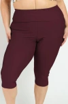 Calypsa Plus Size Capri Swim Leggings In Burgundy