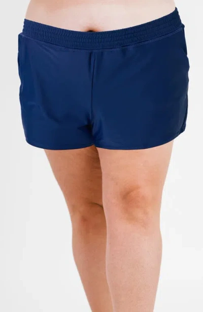 Calypsa Plus Size Classic Fit Swim Shorts With Panty In Blue