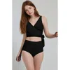 Calypsa Plus Size Emery 2-piece Wrap Style Swim Set With Reversible Top And High-waisted Bottom In Black