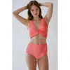 Calypsa Plus Size Emery 2-piece Wrap Style Swim Set With Reversible Top And High-waisted Bottom In Orange