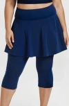 Calypsa Plus Size Flared Swim Skort With Capri Leggings In Blue