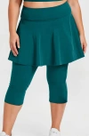 Calypsa Plus Size Flared Swim Skort With Capri Leggings In Green
