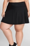 Calypsa Plus Size Flowy Swim Skirt With Shorts In Black