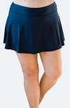 Calypsa Plus Size Flowy Swim Skirt With Shorts In Blue