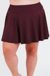 Calypsa Plus Size Flowy Swim Skirt With Shorts In Burgundy