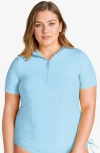 Calypsa Plus Size Half-zip Adele Swim Top In Blue