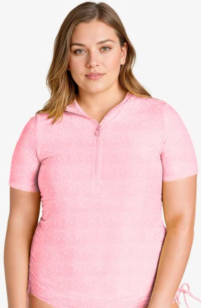 Calypsa Plus Size Half-zip Adele Swim Top In Pink