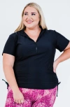 Calypsa Plus Size Half-zip Adele Swim Top In Black