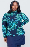 Calypsa Plus Size Half-zip Nora Swim Top In Blue