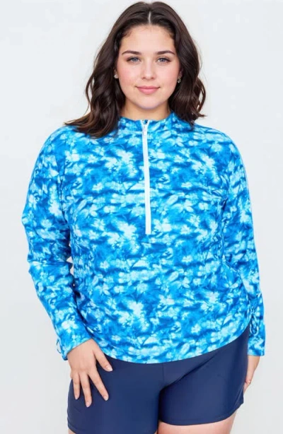 Calypsa Plus Size Half-zip Nora Swim Top In Blue