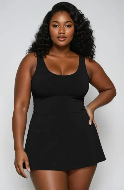 Calypsa Plus Size Hayley Tankini-style Swim Dress With Adjustable Straps And Hidden Bikini Bottoms In Black