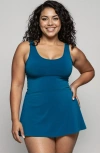 Calypsa Plus Size Hayley Tankini-style Swim Dress With Adjustable Straps And Hidden Bikini Bottoms In Blue