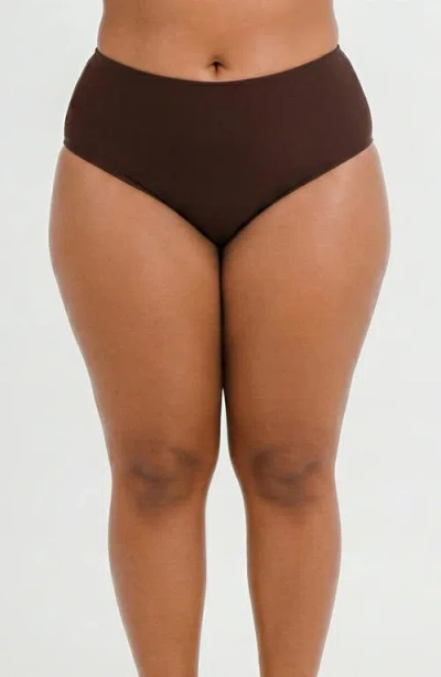 Calypsa Plus Size High-waisted Bikini Bottom In Brown