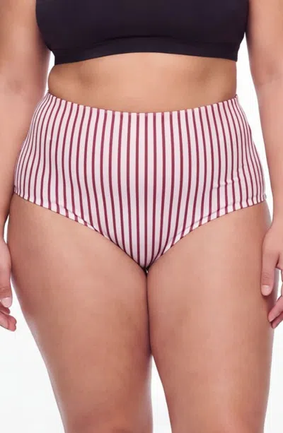 Calypsa Plus Size High-waisted Bikini Bottom In Cinnamon Stripes