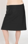 Calypsa Plus Size Knee Length Swim Skort With Bike Shorts In Black