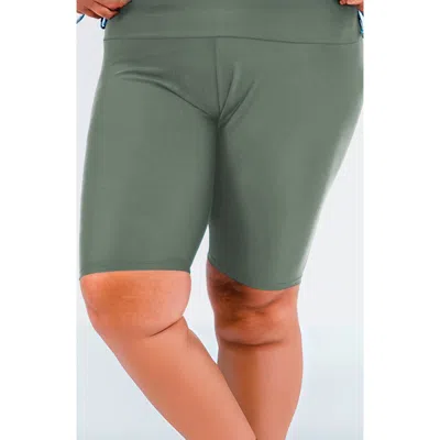 Calypsa Plus Size Long Bike Swim Shorts In Green